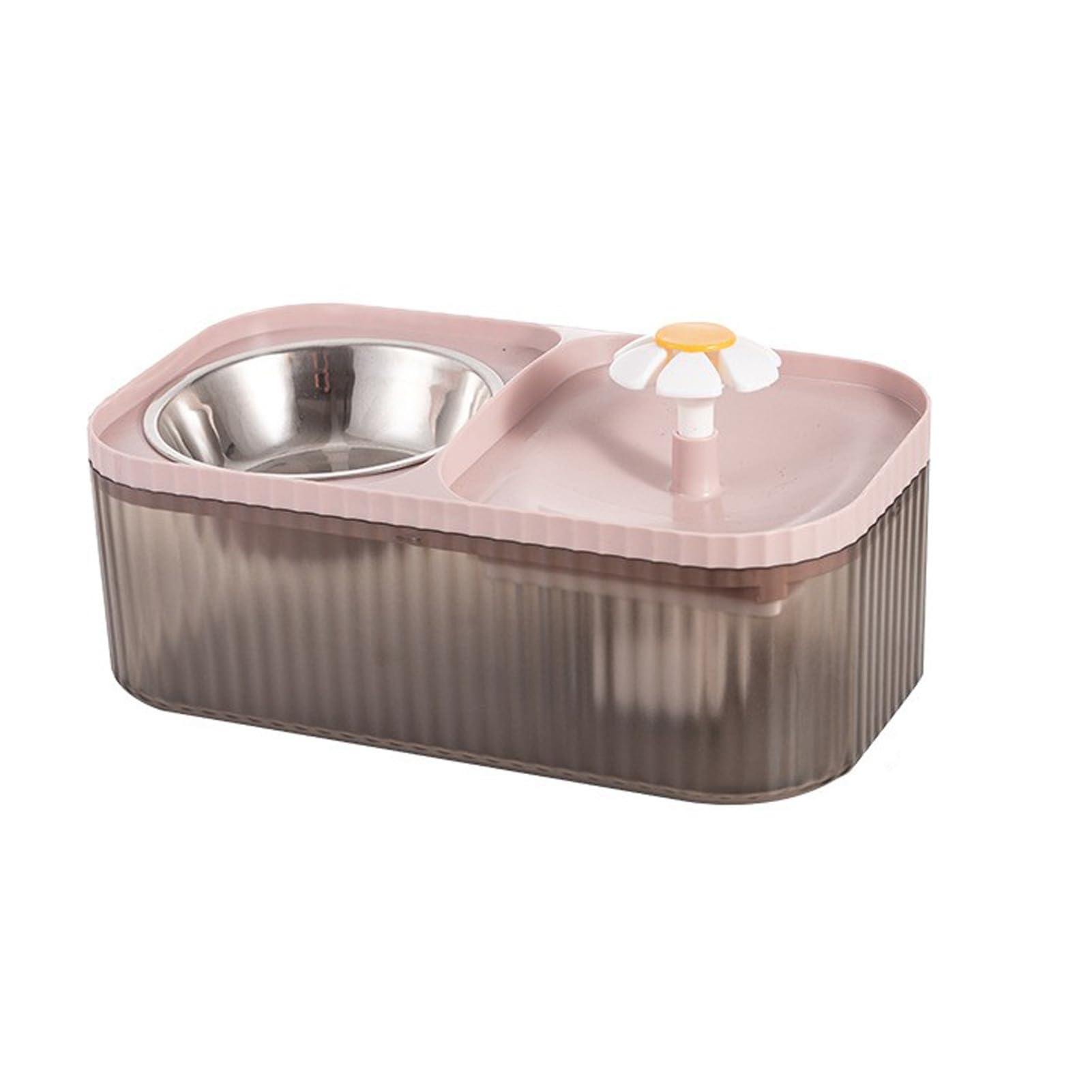 Cat Water Fountain and Food Bowl Ultra Quiet Water Fountain for Cats Food and Water Dispenser Set Automatic Pet Fountain Dog Water Dispenser and Stainless Steel Bowl(Pink)
