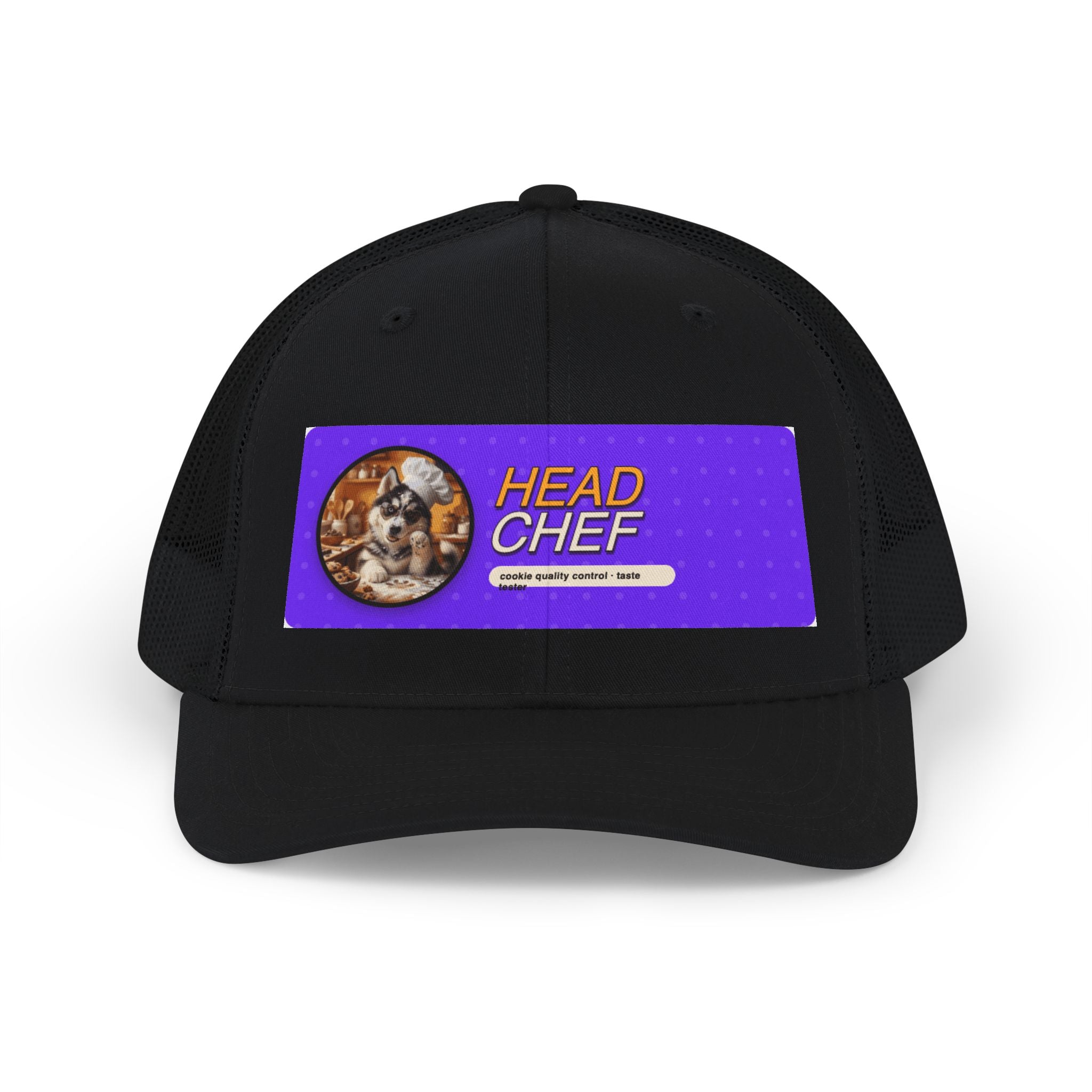 Head Chef Snapback Trucker Cap — Fun Chef Hat with Cat Portrait
