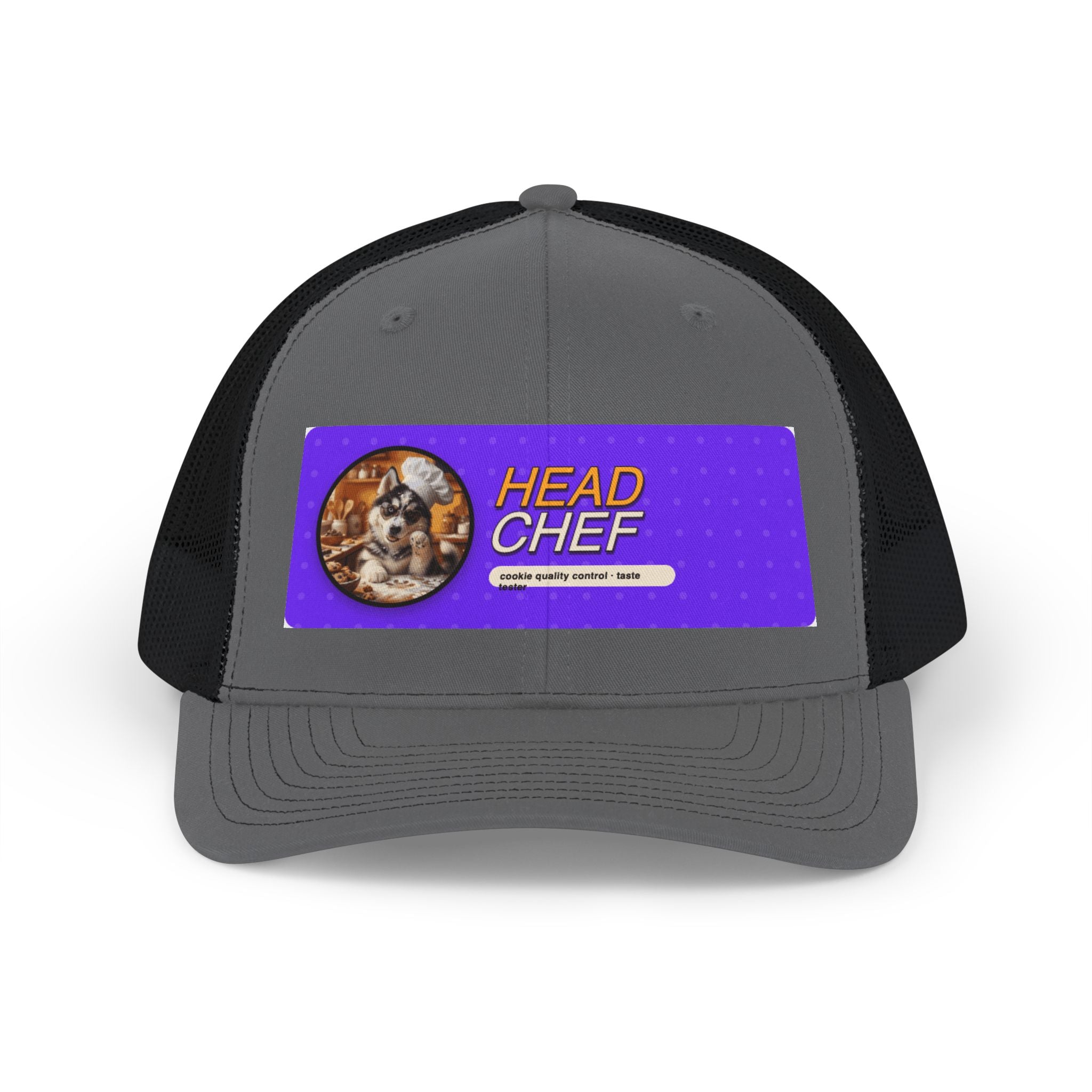 Head Chef Snapback Trucker Cap — Fun Chef Hat with Cat Portrait