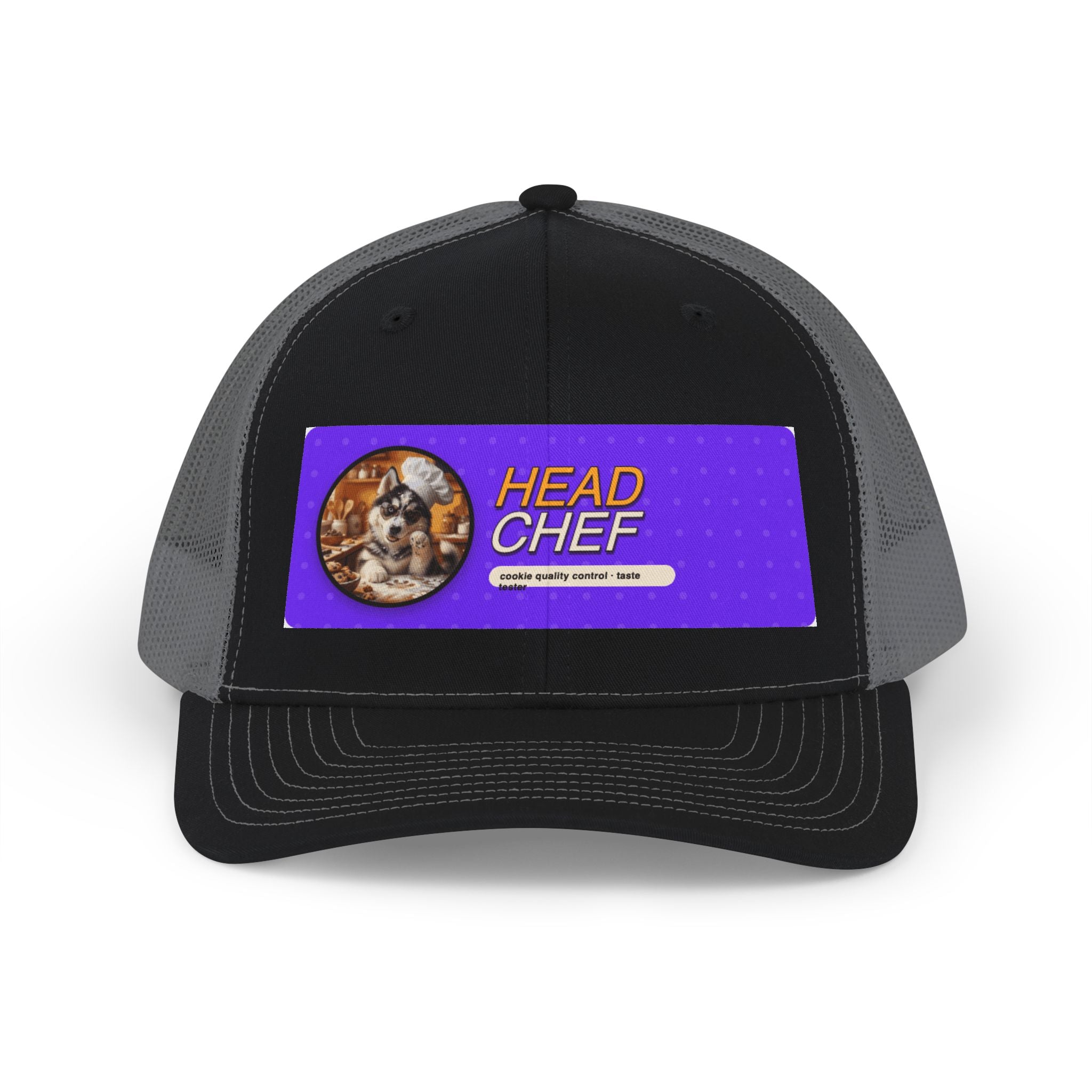 Head Chef Snapback Trucker Cap — Fun Chef Hat with Cat Portrait