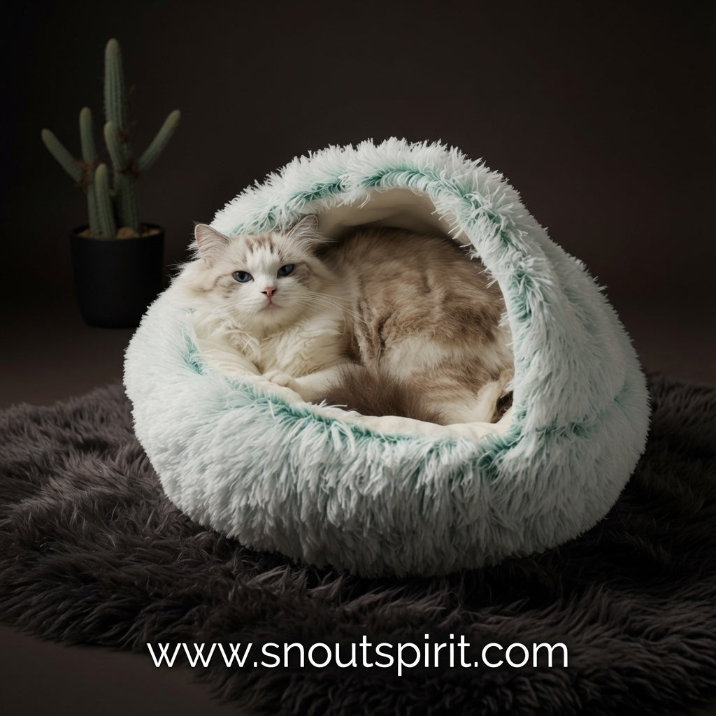 2-in-1 Round Plush Warm Pet Bed — Cosy Cat & Small Dog Bed
