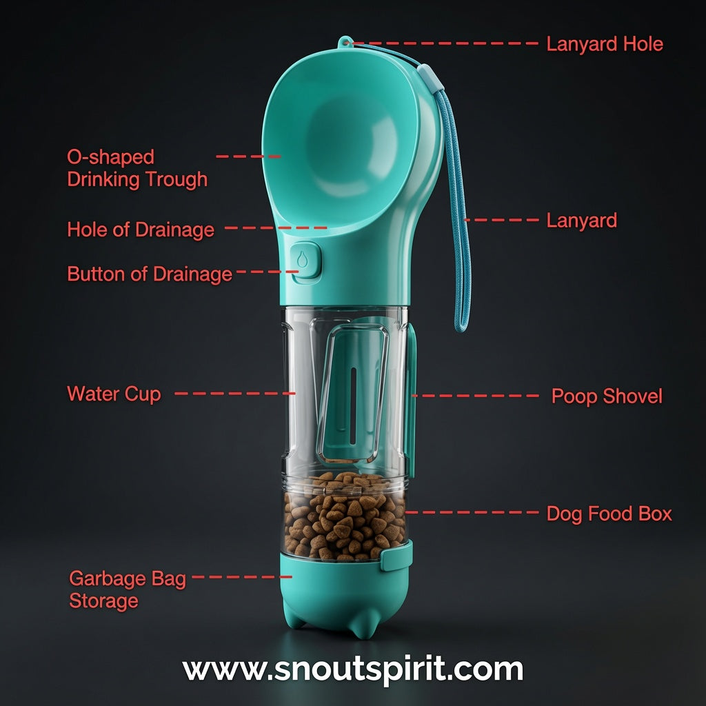 3-in-1 Portable Dog Water Bottle and Food Dispenser