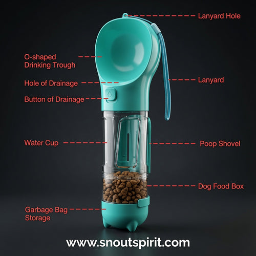 3-in-1 Portable Dog Water Bottle and Food Dispenser