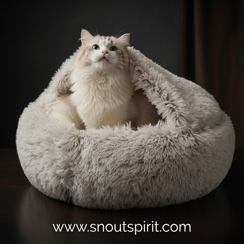 2-in-1 Round Plush Warm Pet Bed — Cosy Cat & Small Dog Bed